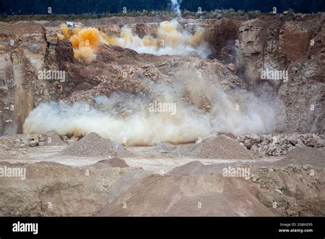 A Controlled Explosion At A Gravel Quarry England Uk Stock Photo Alamy