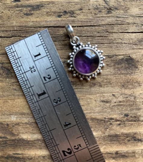 Amethyst Necklace Boho Necklace Round Amethyst Necklace Sterling Silver Purple Necklace