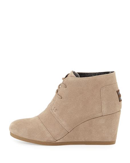 Toms Suede Lace Up Wedge Boot Taupe