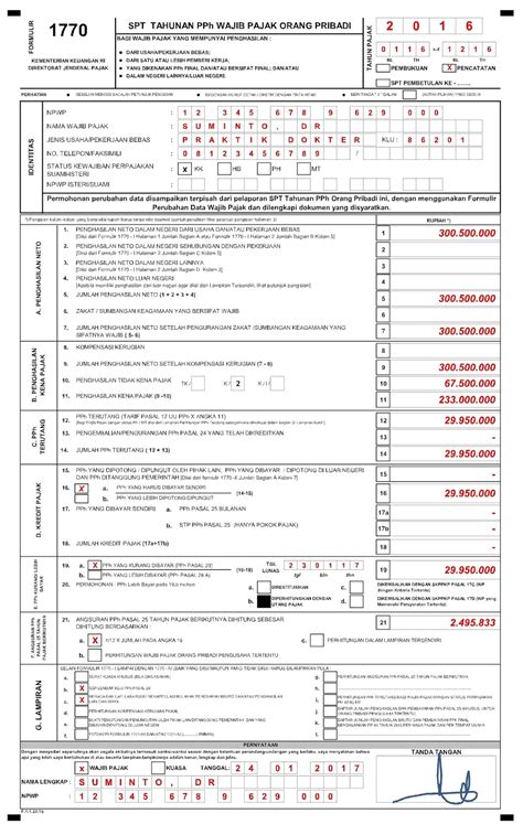 Detail Contoh Pengisian Spt Tahunan Pph Wajib Pajak Orang Pribadi 1770
