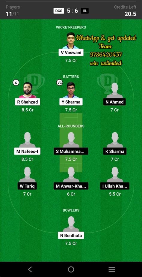 Dcs Vs Iil Th Match Dream Team Fantasy Prediction Icca Arabian T