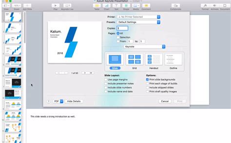 how to add presentation notes in keynote