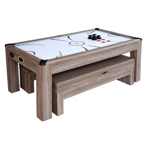 Driftwood 7 Ft Air Hockey Table Combo Set with Benches