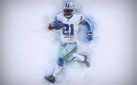 Download Wallpapers Ezekiel Elliott 4k Artwork American Football