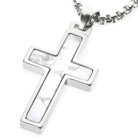 Unique Tungsten Cross Pendant With Howlite Stone Inlay 4mm Wide Surgi