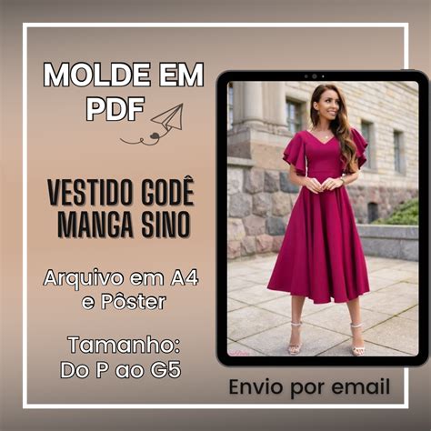 Molde Em Pdf Vestido Godê Manga Sino Asmoldes Em Pdf Hotmart