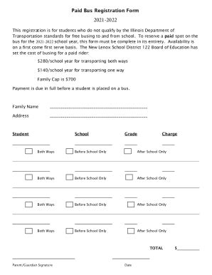 Fillable Online Paid Bus Registration Form New Lenox School District