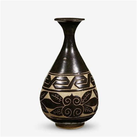 Chinese Cizhou Sgraffito Black Glazed Vase Yuhuchun Jin Yuan Dynasty