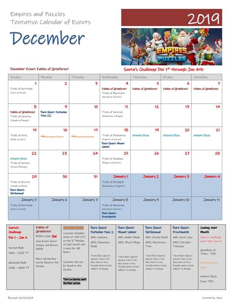 Empires Puzzles Calendar