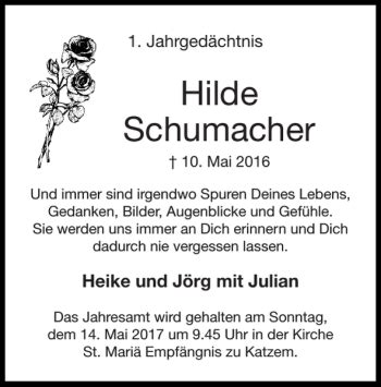 Traueranzeigen Von Hilde Schumacher Aachen Gedenkt