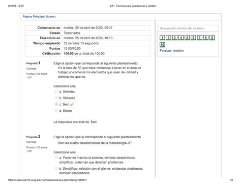 EA1 Técnicas para operaciones y calidad exam 1 Página Principal