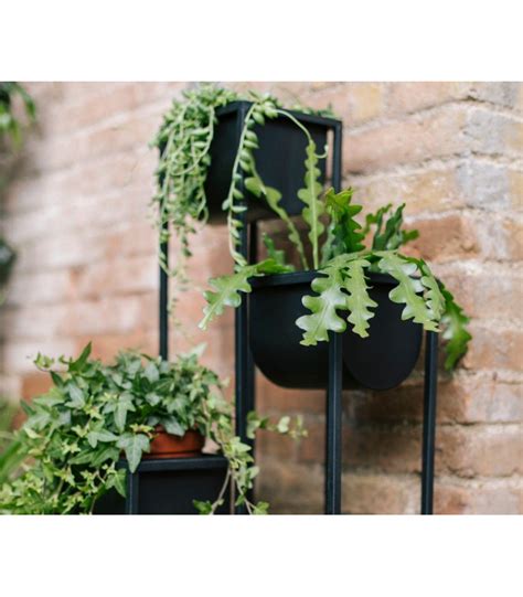 Support pots plantes étagé en métal noir 33 5x29x100cm