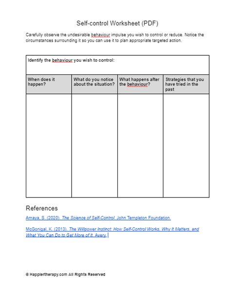 Focus Self Control Worksheets Theworksheetscom