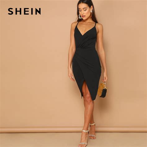 Shein Sexy Black Overlap Split Front Backless Bodycon Summer Midi Cami