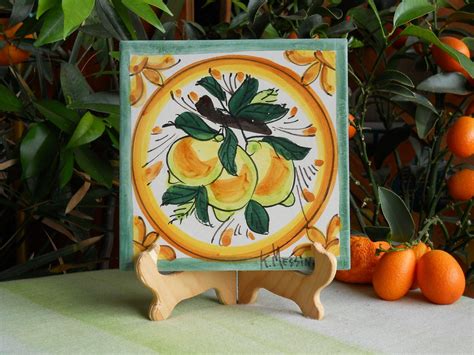 Mattonella Decorativa Di Ceramica Decorata A Mano Con Limoni