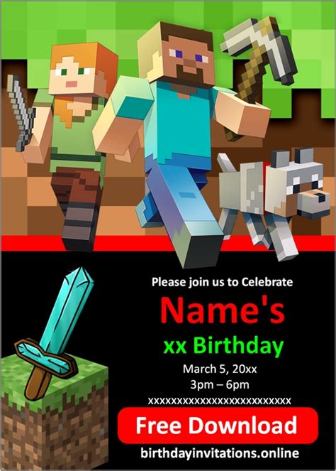 Minecraft Invitations Birthday Invitations