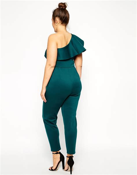 Asos Jumpsuit In Scuba With One Shoulder In Green Lyst