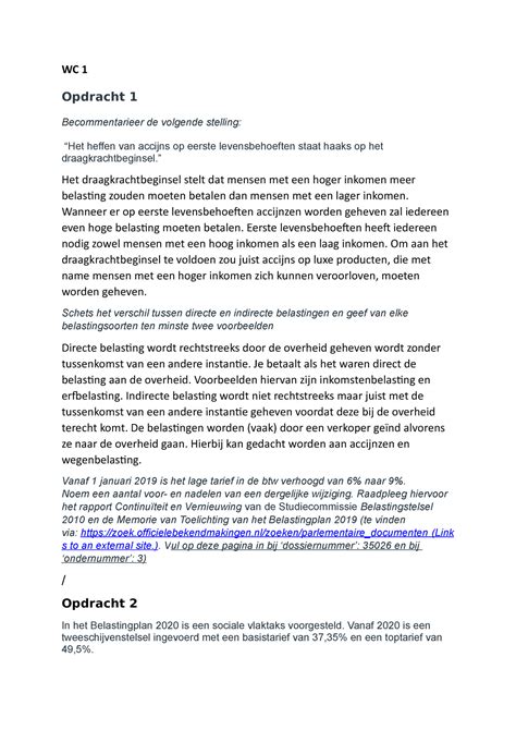 Werkcolleges Inleiding Belastingrecht Wc Opdracht Becommentarieer