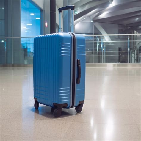 Premium AI Image | Large blue wheeled suitcase standing on the floor in ...