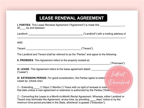 Lease Renewal Agreement Lease Extension Contract Editable Microsoft