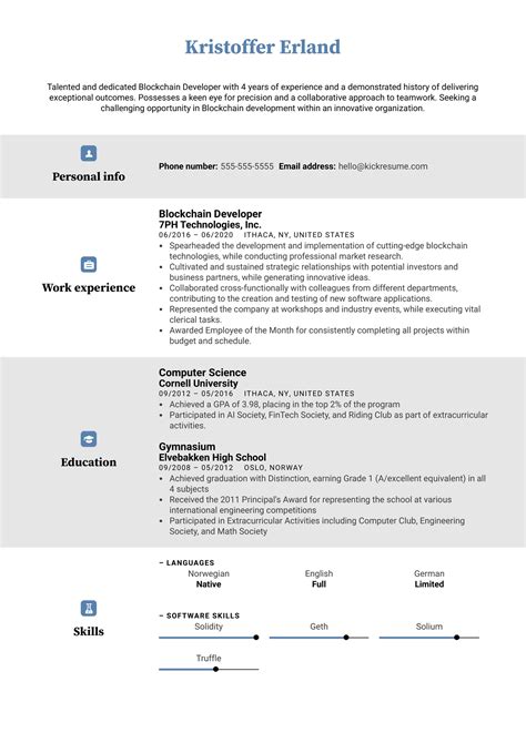 Blockchain Developer Resume Example Kickresume