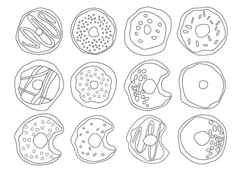 Doodle Donuts Coloring Book For Children And Adults Outline Vector