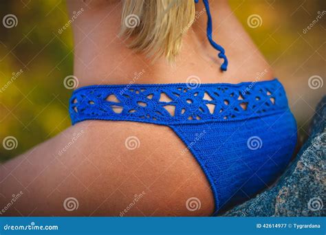 Girl S Backside In Blue Bikini Stock Image Image Of Sensuality