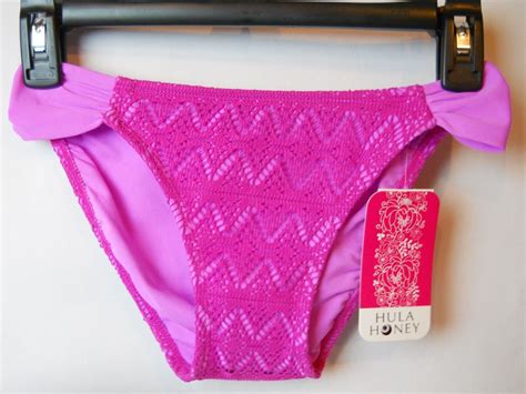 Hula Honey Crochet Side Tab Hipster Bikini Bottom Pink Lilac Size X