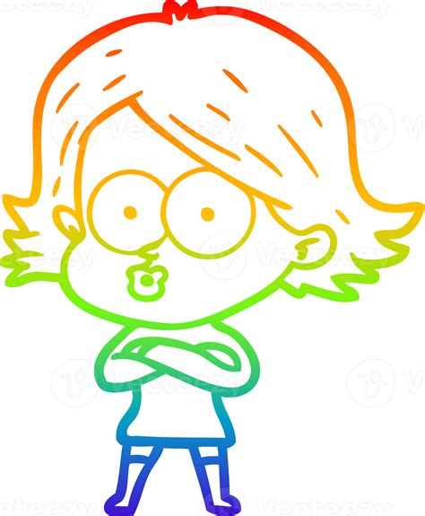 Rainbow Gradient Line Drawing Cartoon Girl Pouting 42281430 Png