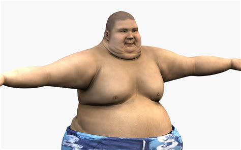 D Model Realistic Fat Man Naked Character Vr Ar Low Poly Off