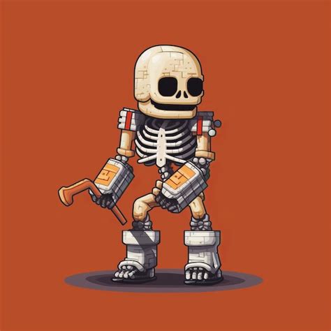 Premium Photo Stylized Skeleton Holding Baseball Bat Dark Orange And