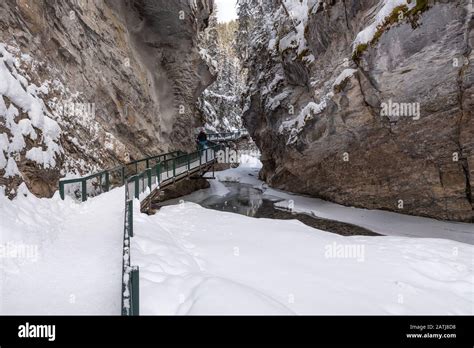 Catwalk In Winter At Johnston Canyon In Banff National Park Alberta