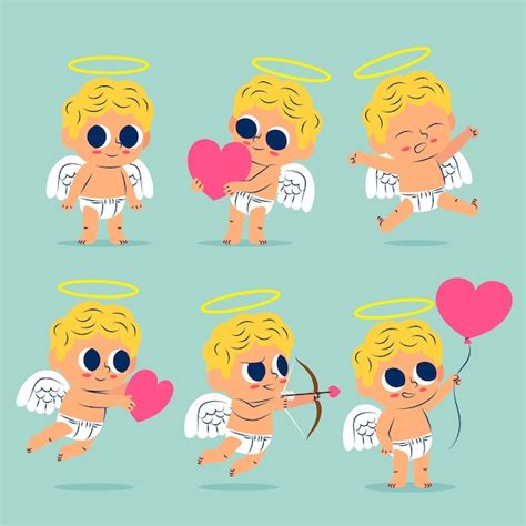 Colección de personajes de cupido de diseño plano Vector Gratis