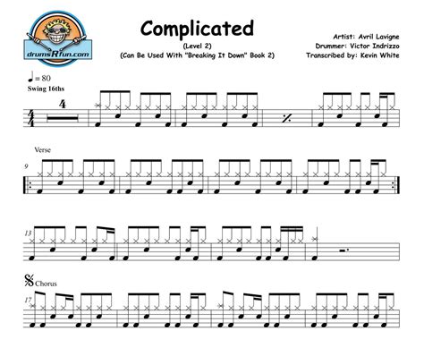 Avril Lavigne Complicated Drum Transcription Level 2