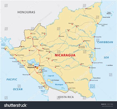 Nicaragua Road Map Stock Vector Illustration 154571906 Shutterstock