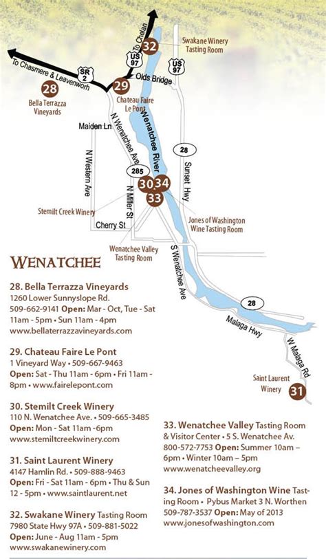 Wenatchee Wine Map Washington State Tours