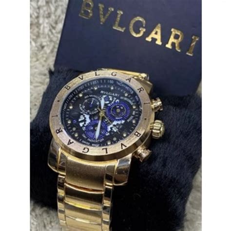 Rel Gio Bvlgari Skeleton Dourado Fundo Preto Azul King Rel Gios