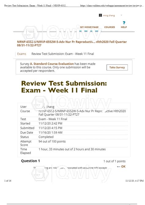 Review Test Submission Exam Week 11 Final NRNP 6552