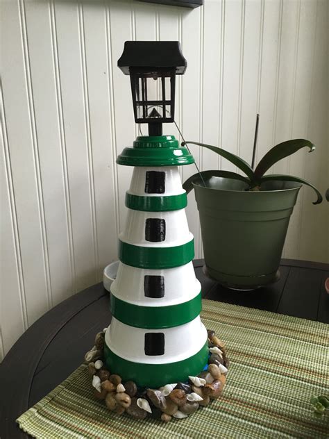 Green White Lighthouse Made From Clay Pots Clay Flower Pots Clay