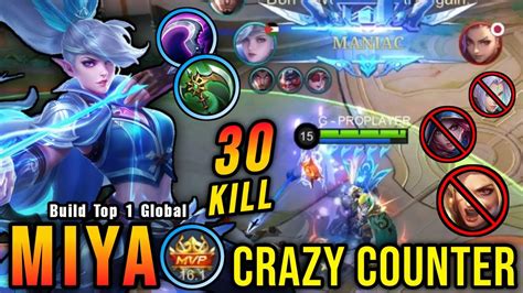 30 Kills Miya Almost SAVAGE Amazing 1v3 Counter Gank Build Top 1