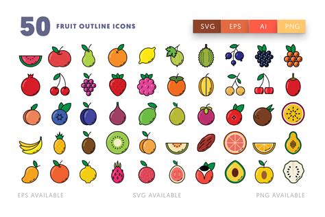 50 Fruit Outline Icons Graphic By Dighital Design · Creative Fabrica