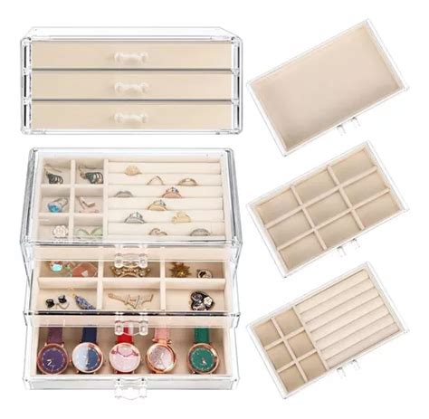 Organizador De Terciopelo Joyas Aros Collares Alhajeros Color Beige