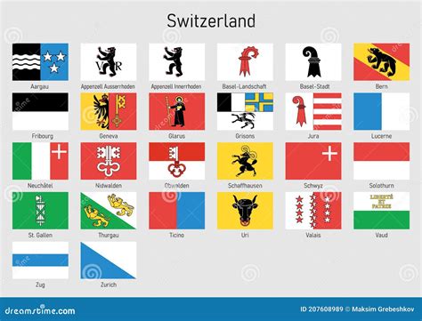 Flags Of Cantons On Map Of Switzerland Royalty Free Illustration