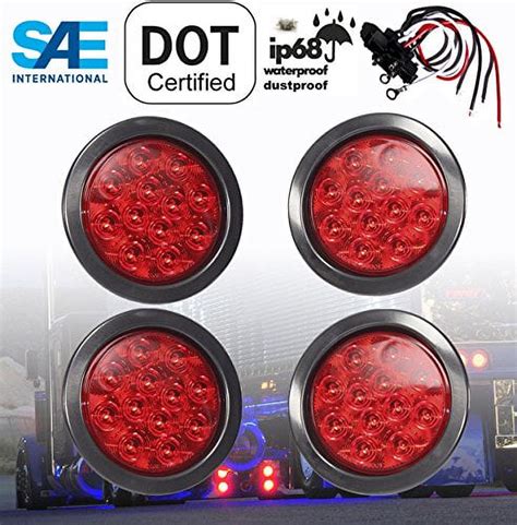 4 Pieces High Quality Led 4 Red Round Stop Turn Tail Running Light W