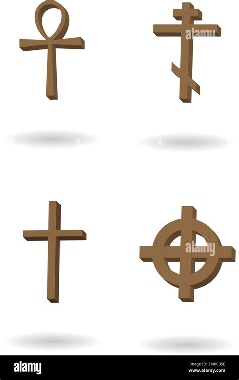 Wooden Vector Crosses Illustration Egyptian Russian Orthodox Latin