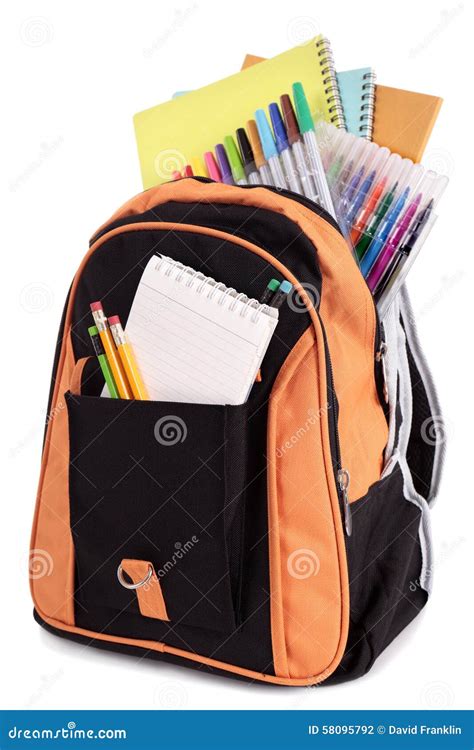 School Bag Satchel Full With Books And Equipment Isolated On White