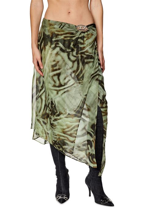 Womens Asymmetric Midi Skirt In Camo Chiffon O Stent Diesel