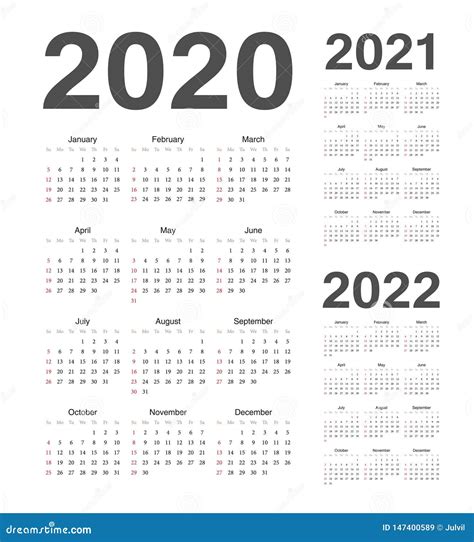 简单的欧洲人2020年2021年，2022年传染媒介日历 向量例证 插画 包括有 向量 日历 147400589