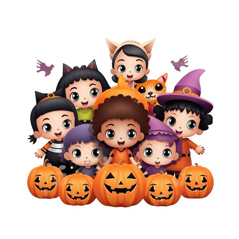 Feliz Fiesta De Halloween Con Un Grupo De Niños Disfrazados De