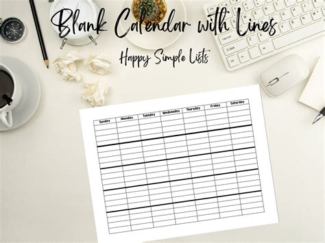 Blank Calendar With Lines Monthly Calendar PDF Printable - Etsy